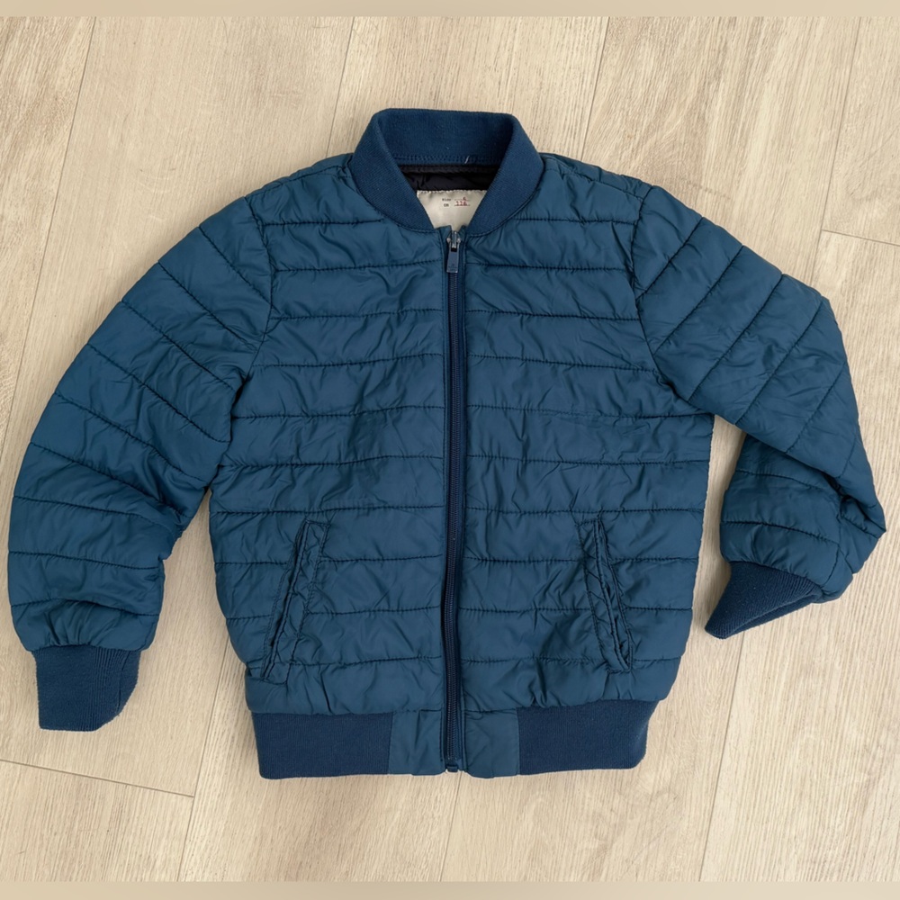 Zara Kids Teal Blue Quilted Puffer Bomber Jacket